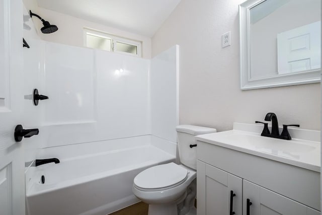 full bathroom featuring vanity, shower / washtub combination, and toilet