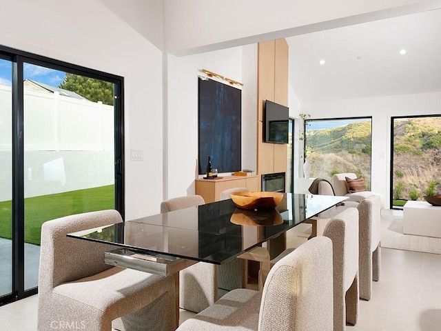 dining room featuring a healthy amount of sunlight and high vaulted ceiling