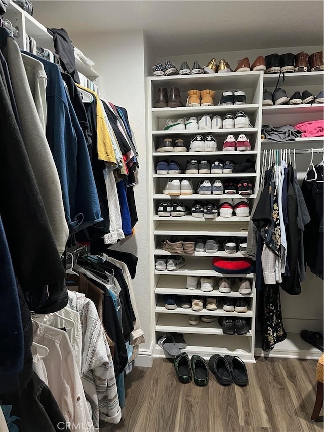 walk in closet featuring wood-type flooring