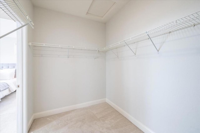 spacious closet with light colored carpet