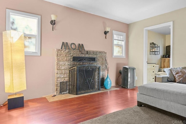 living room with hardwood / wood-style flooring