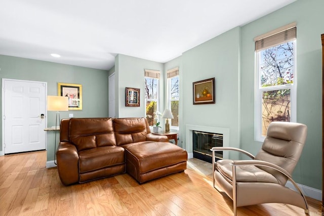 living room with plenty of natural light and light hardwood / wood-style floors