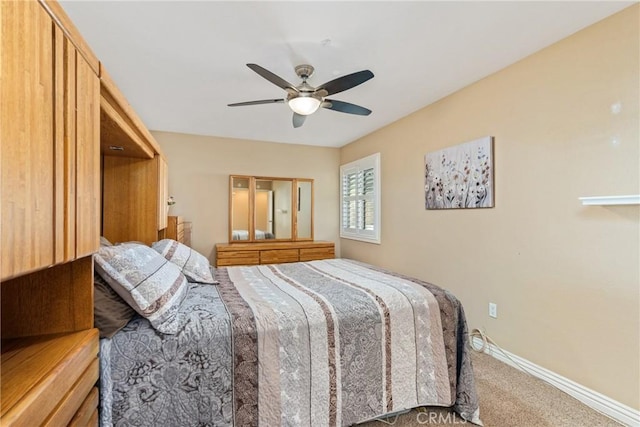 bedroom featuring ceiling fan and carpet floors