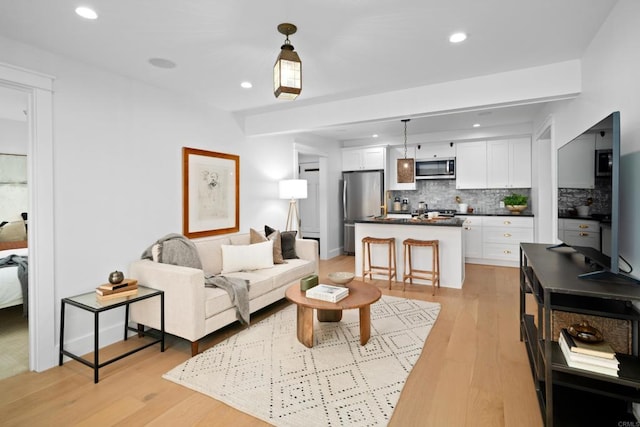 living room with light hardwood / wood-style flooring