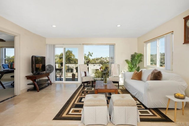 living room with recessed lighting