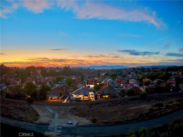 view of aerial view at dusk