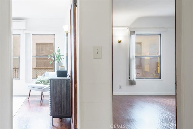 corridor with dark hardwood / wood-style flooring