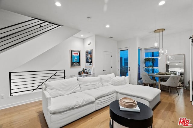 living room with light wood-type flooring