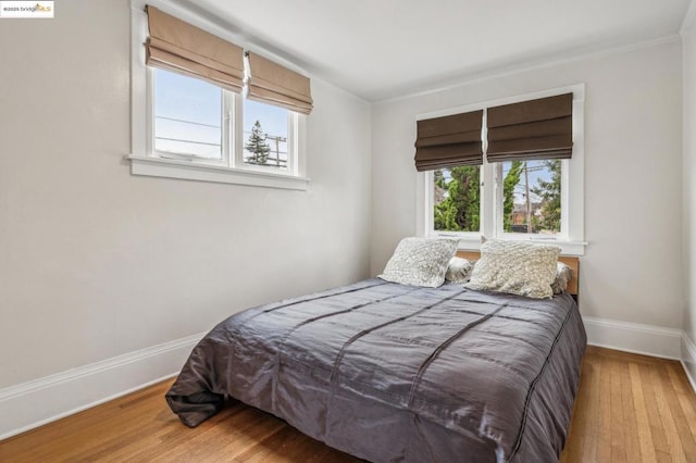 bedroom with multiple windows and wood-type flooring