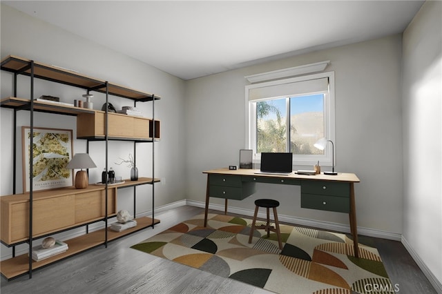 home office featuring dark wood-type flooring