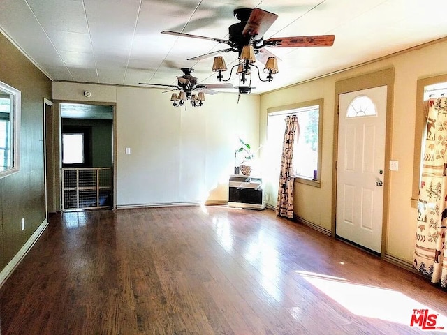 entrance foyer with hardwood / wood-style floors and ceiling fan