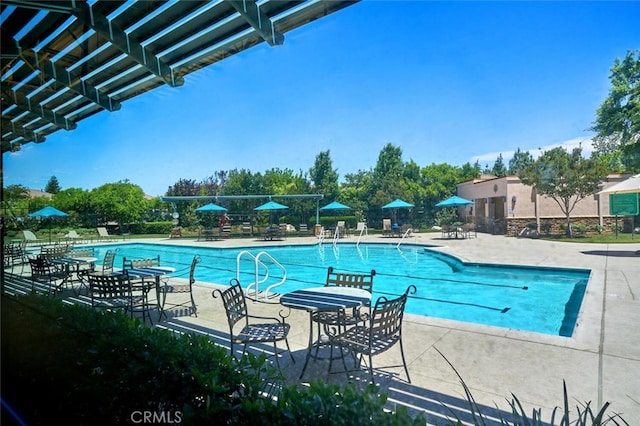 view of swimming pool featuring a patio