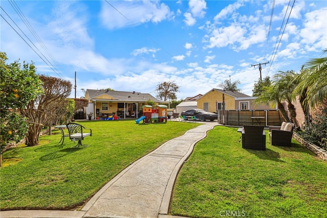 view of yard with a playground