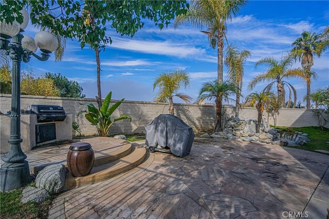 view of patio featuring area for grilling and exterior kitchen