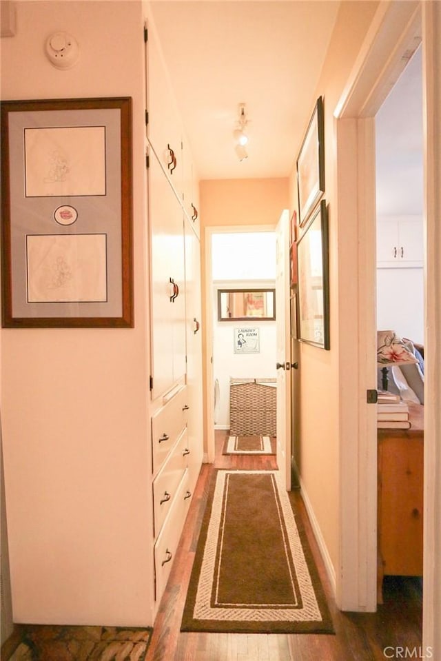 hall featuring dark wood-type flooring