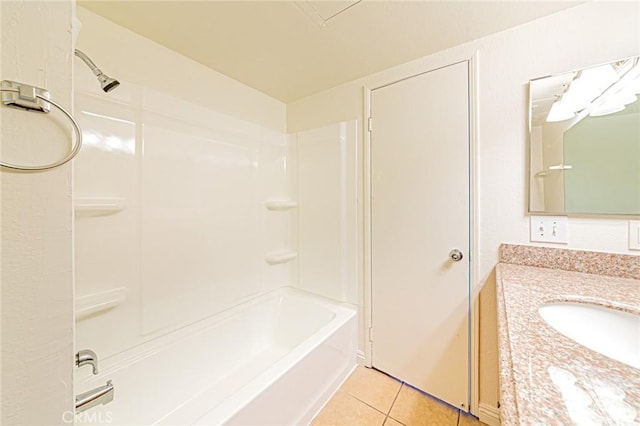 bathroom with vanity, tile patterned floors, and shower / washtub combination