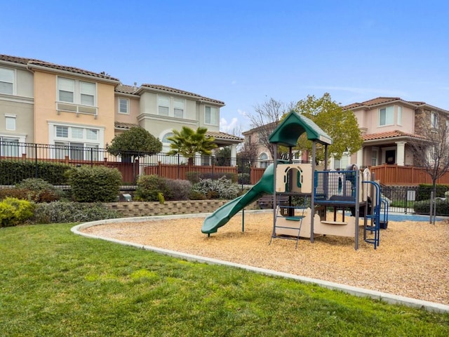 view of jungle gym with a yard