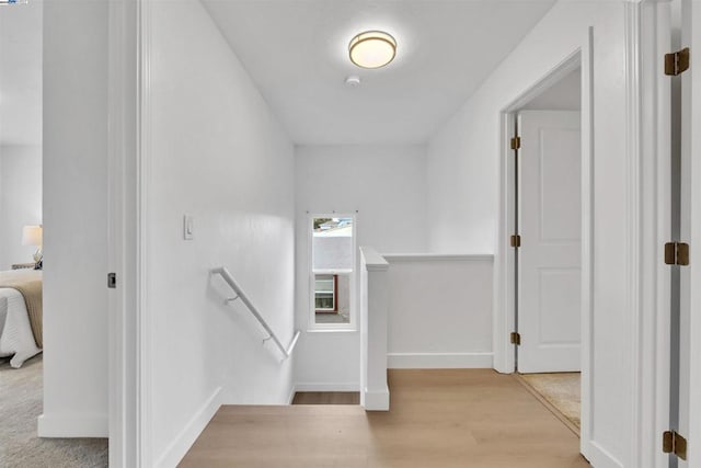 stairs featuring hardwood / wood-style flooring