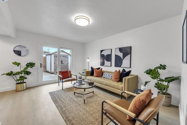 living room with light hardwood / wood-style flooring