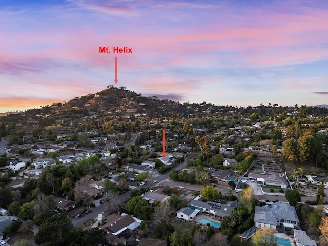 view of aerial view at dusk