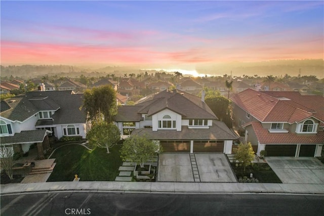 view of aerial view at dusk