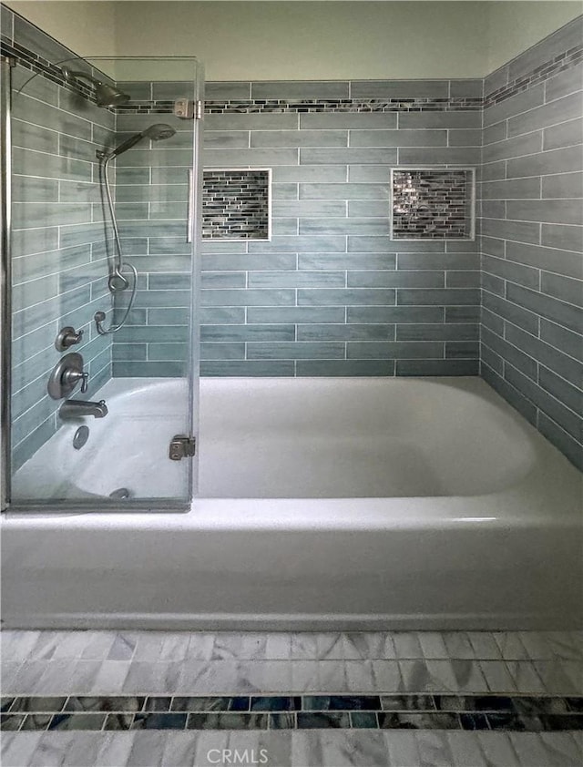 1425 Russell Dr, Long Beach, CA 90804 - full bathroom featuring bath / shower combo with glass door and tile patterned floors