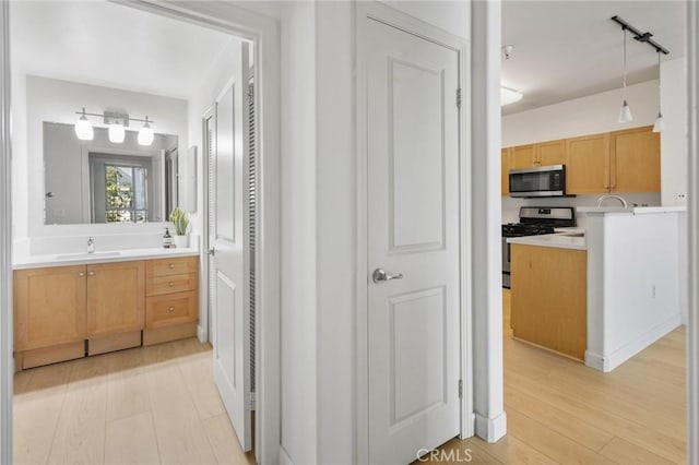 bathroom featuring vanity and hardwood / wood-style floors