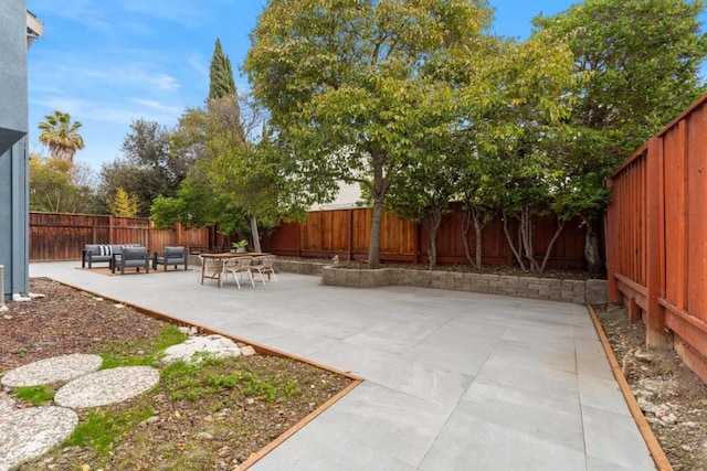 view of yard featuring a patio and outdoor lounge area