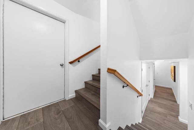 stairway with wood-type flooring