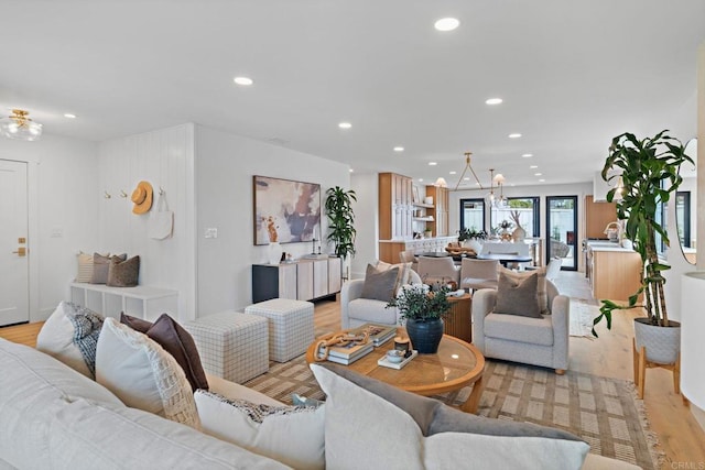 living room featuring light wood-type flooring