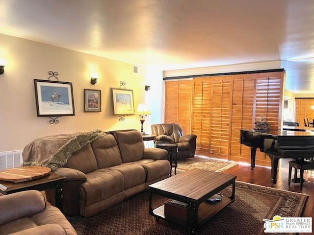 living room with hardwood / wood-style floors