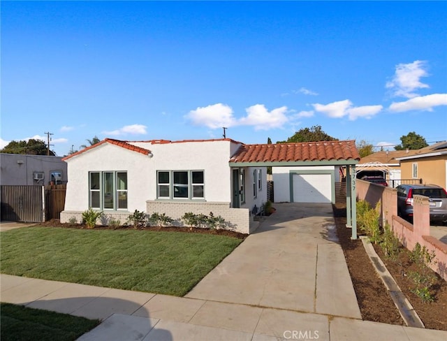 mediterranean / spanish-style house with a garage and a front yard