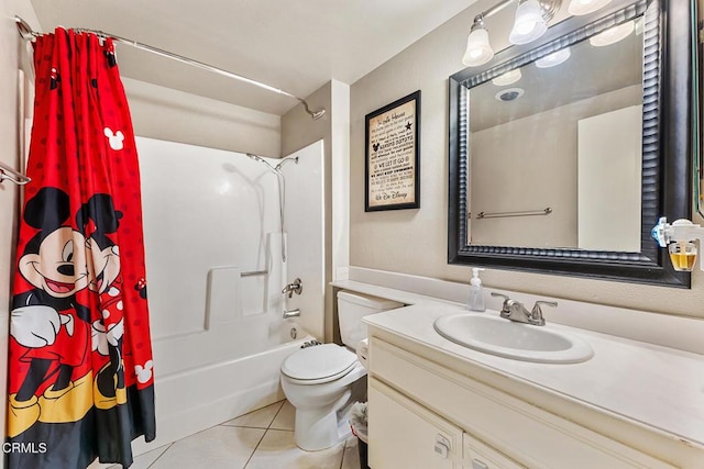 full bathroom with tile patterned flooring, vanity, toilet, and shower / bath combo