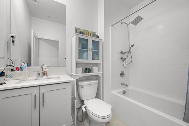 full bathroom featuring shower / bath combination, vanity, and toilet