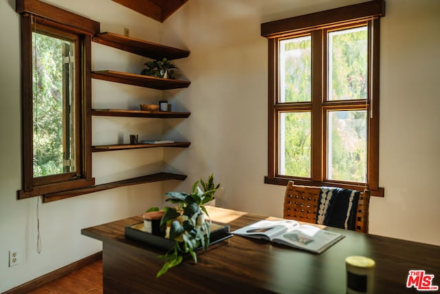 office area featuring hardwood / wood-style floors and a healthy amount of sunlight