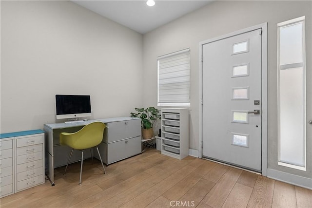 office area featuring light hardwood / wood-style floors