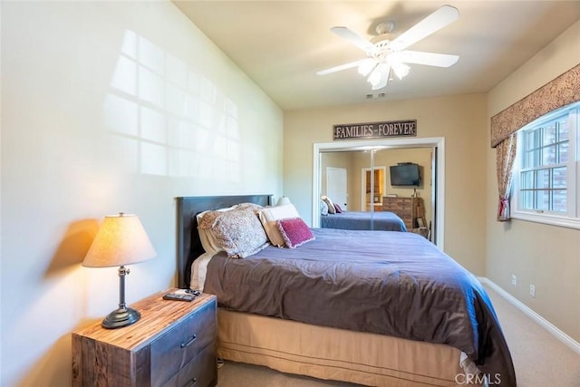 bedroom with carpet and ceiling fan