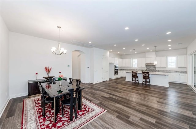 12430 Altura Dr, Rancho Cucamonga, CA 91739 - dining room with dark hardwood / wood-style flooring and a notable chandelier
