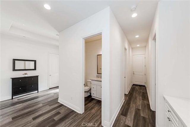 12430 Altura Dr, Rancho Cucamonga, CA 91739 - hallway with dark hardwood / wood-style flooring