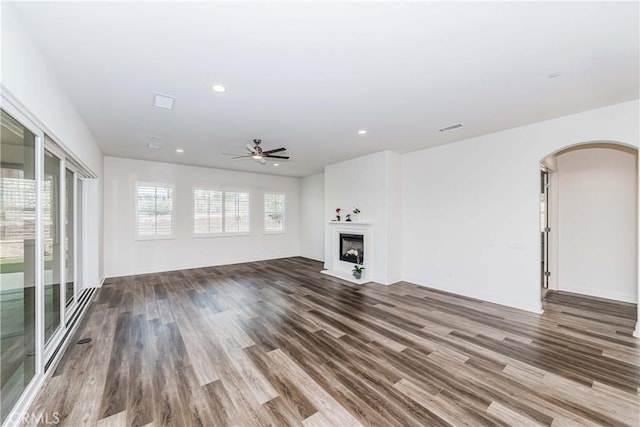 12430 Altura Dr, Rancho Cucamonga, CA 91739 - unfurnished living room with hardwood / wood-style floors and ceiling fan