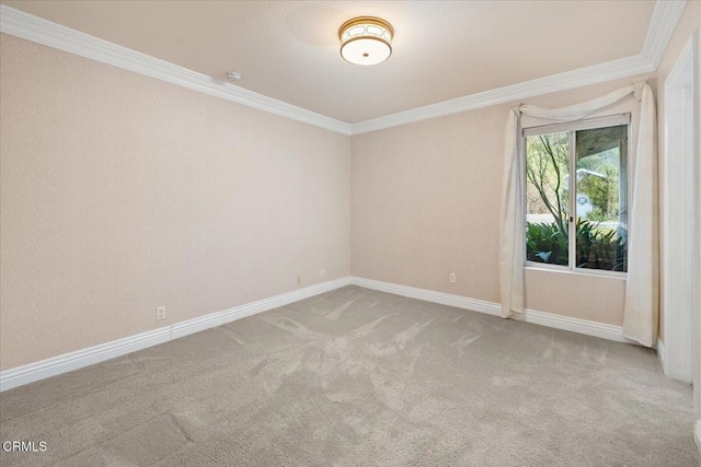 unfurnished room featuring crown molding and light carpet