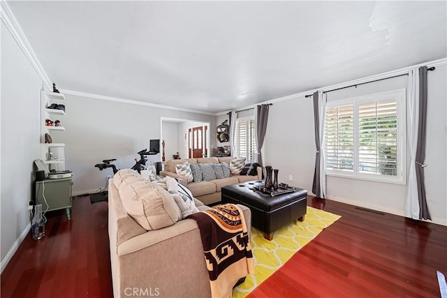 62 Pepper Tree Rd, Chula Vista, CA 91910 - living room featuring ornamental molding and dark hardwood / wood-style flooring