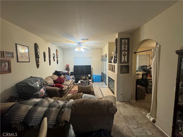 living room with ceiling fan