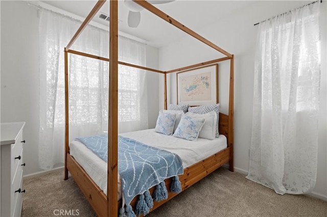 bedroom featuring multiple windows and carpet floors