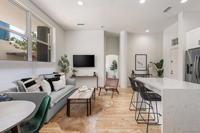 living room with light wood-type flooring