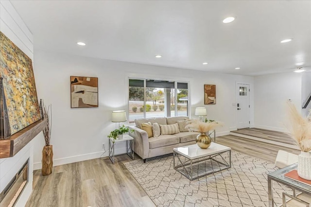 living room featuring light wood-type flooring