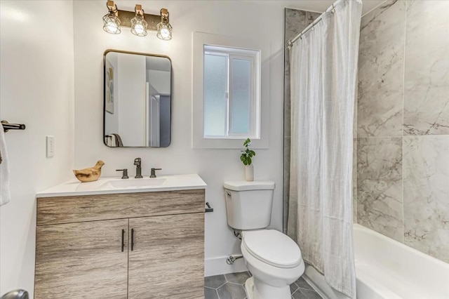 full bathroom with tile patterned floors, vanity, toilet, and shower / tub combo