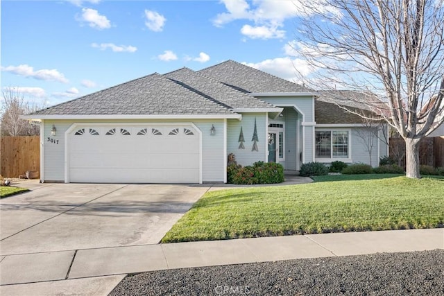 single story home with a front lawn and a garage