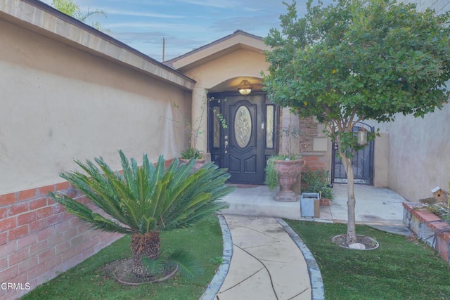 entrance to property featuring a yard