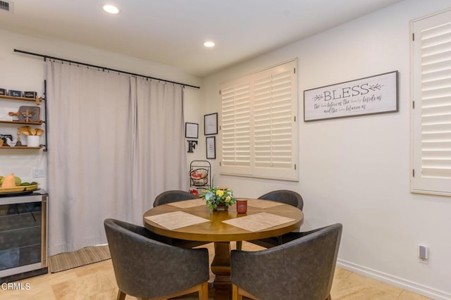 dining space with wine cooler